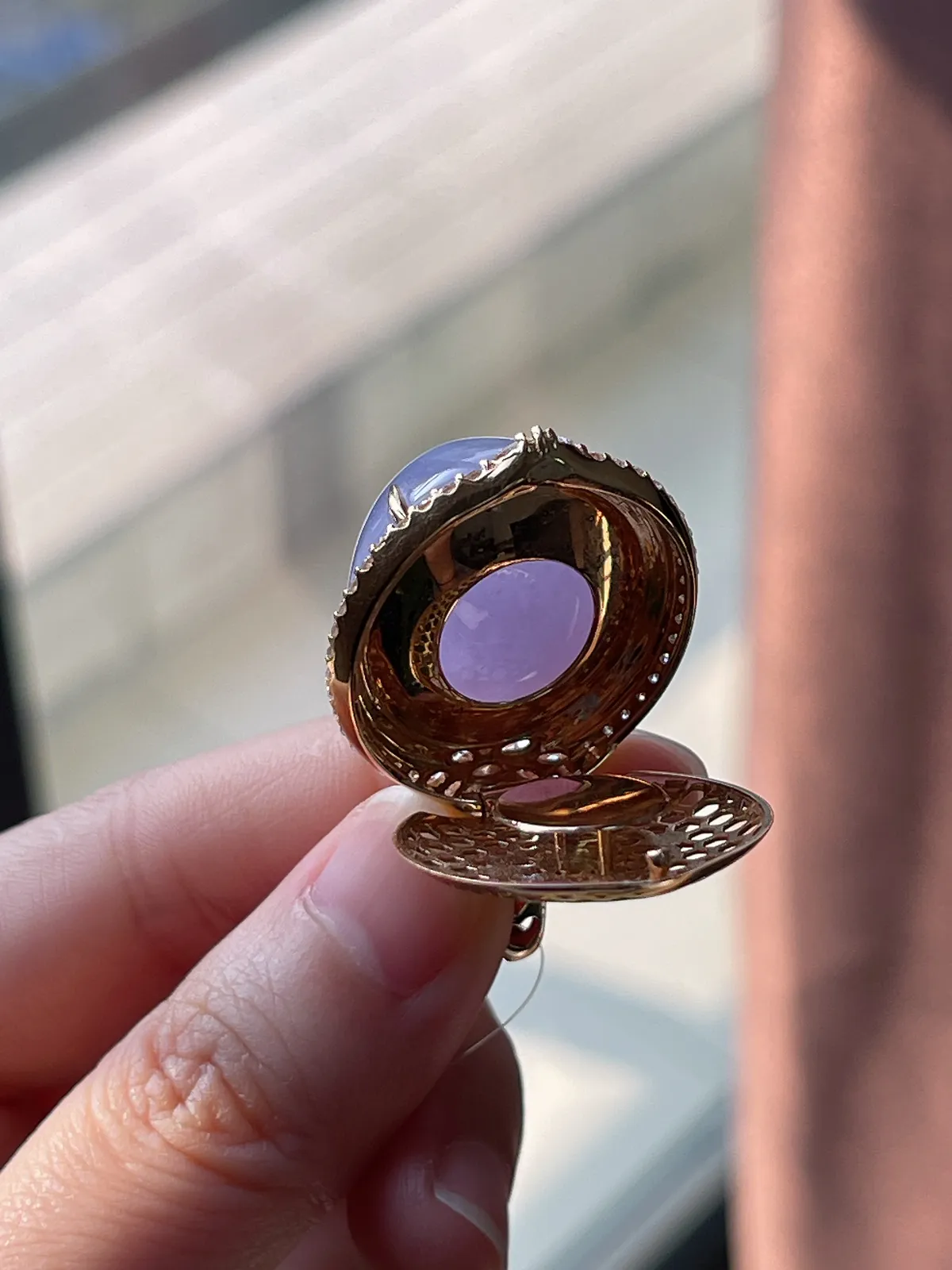 18k金翡翠糯化种紫色大蛋面吊坠