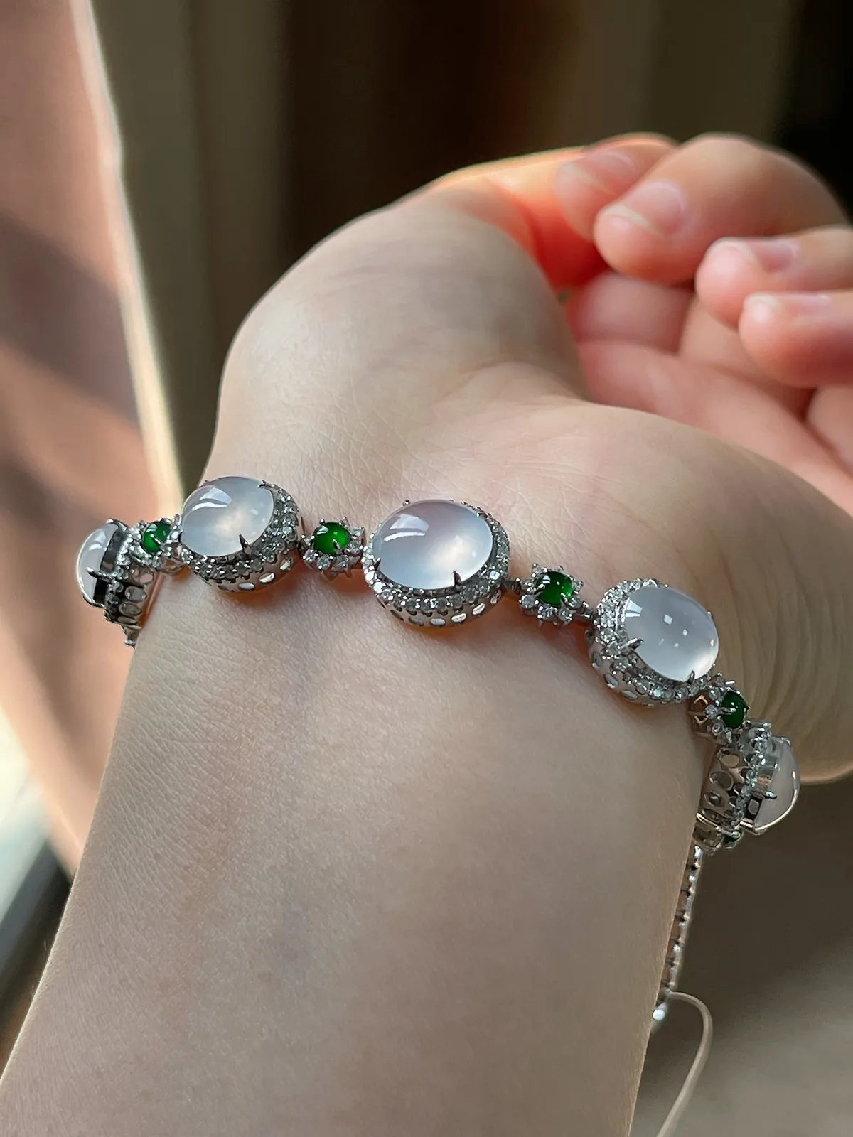 18k金翡翠白冰手链