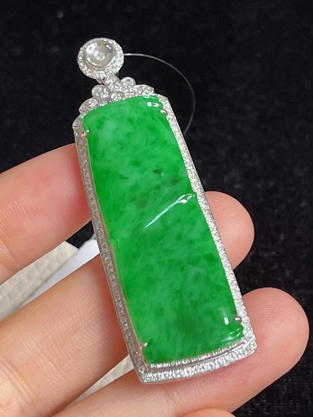 翡翠糯化种竹节挂坠，印记：G18K