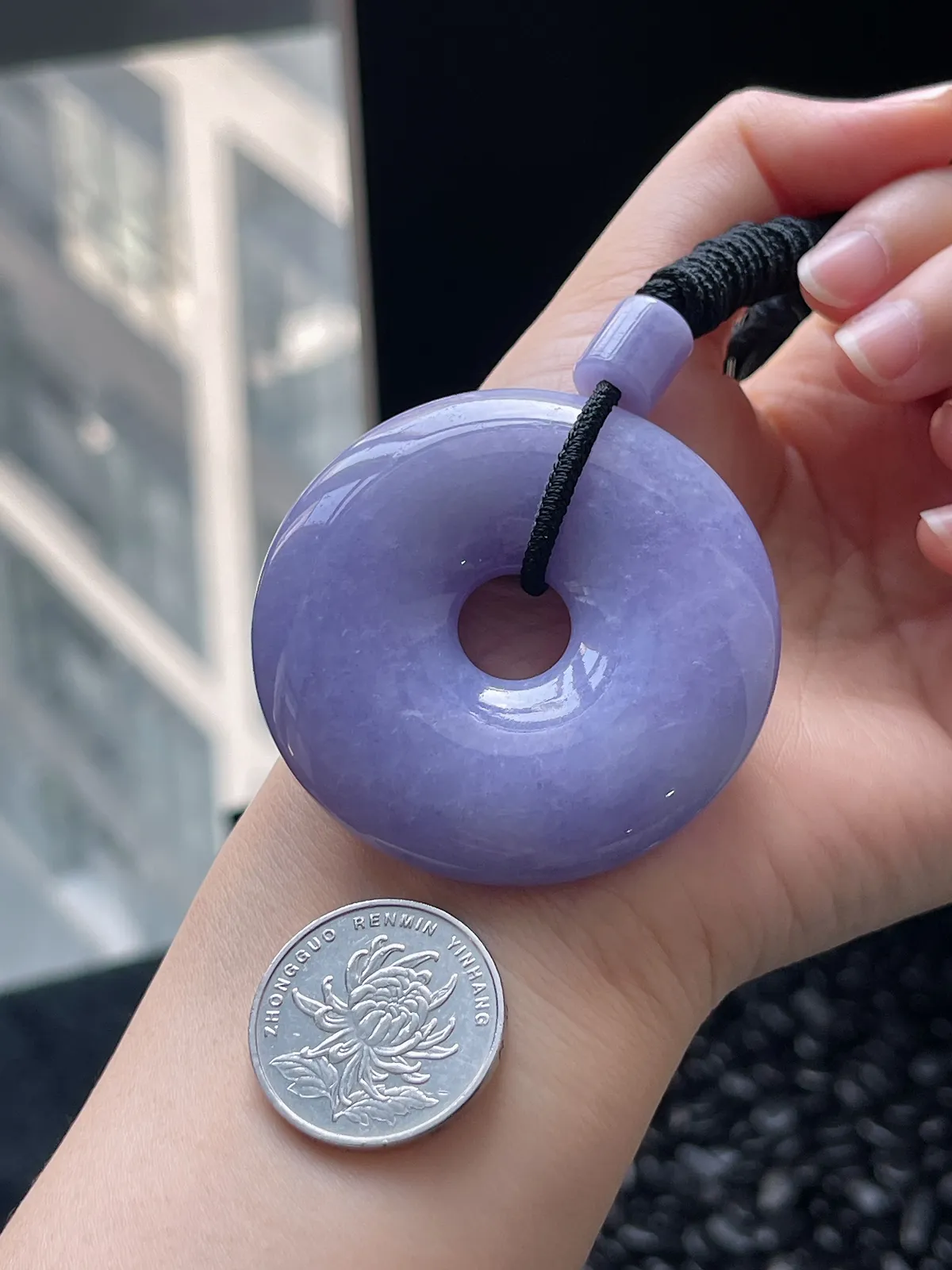 翡翠糯化种满紫大平安扣挂坠