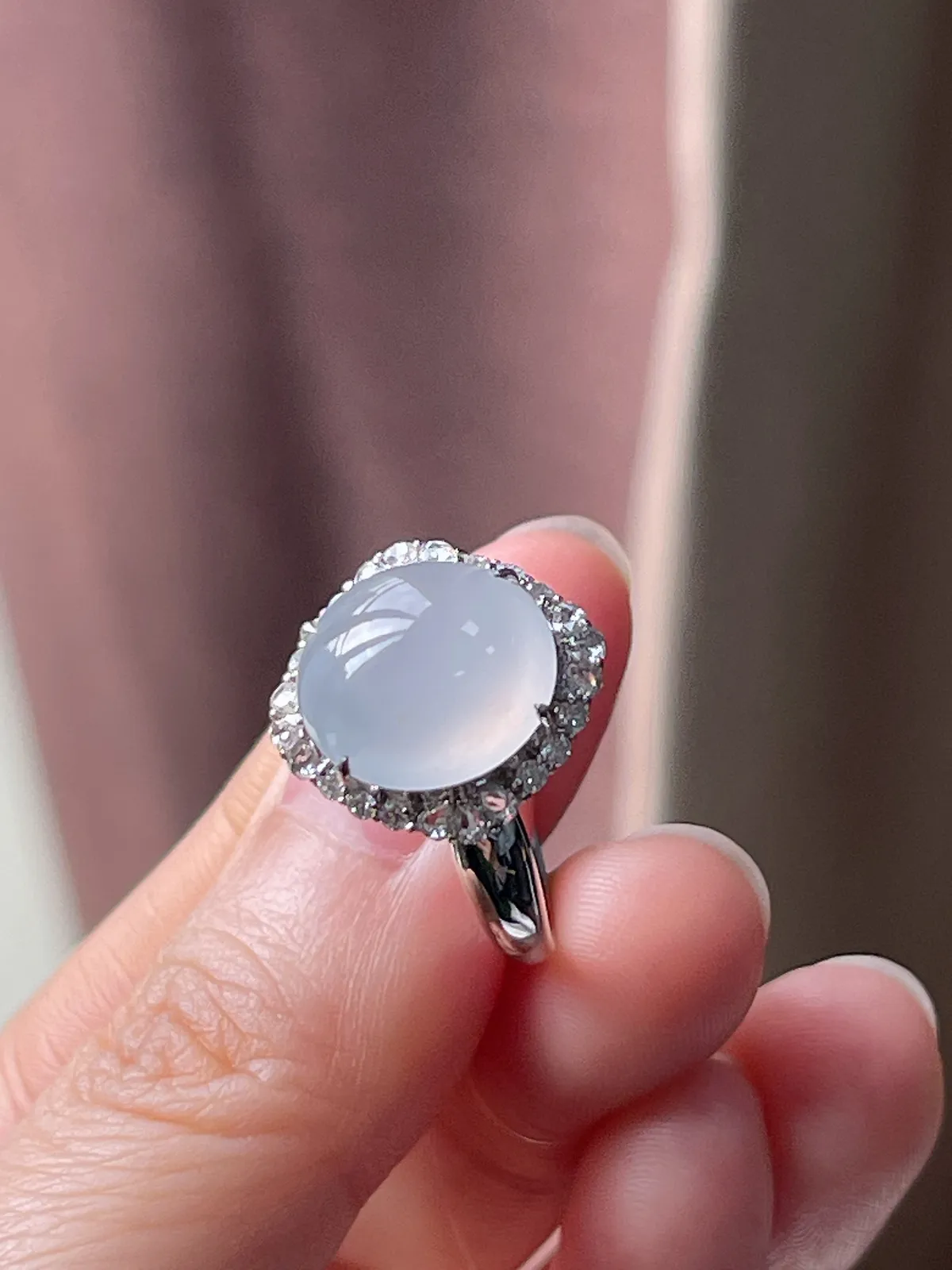 18k金翡翠白冰戒指