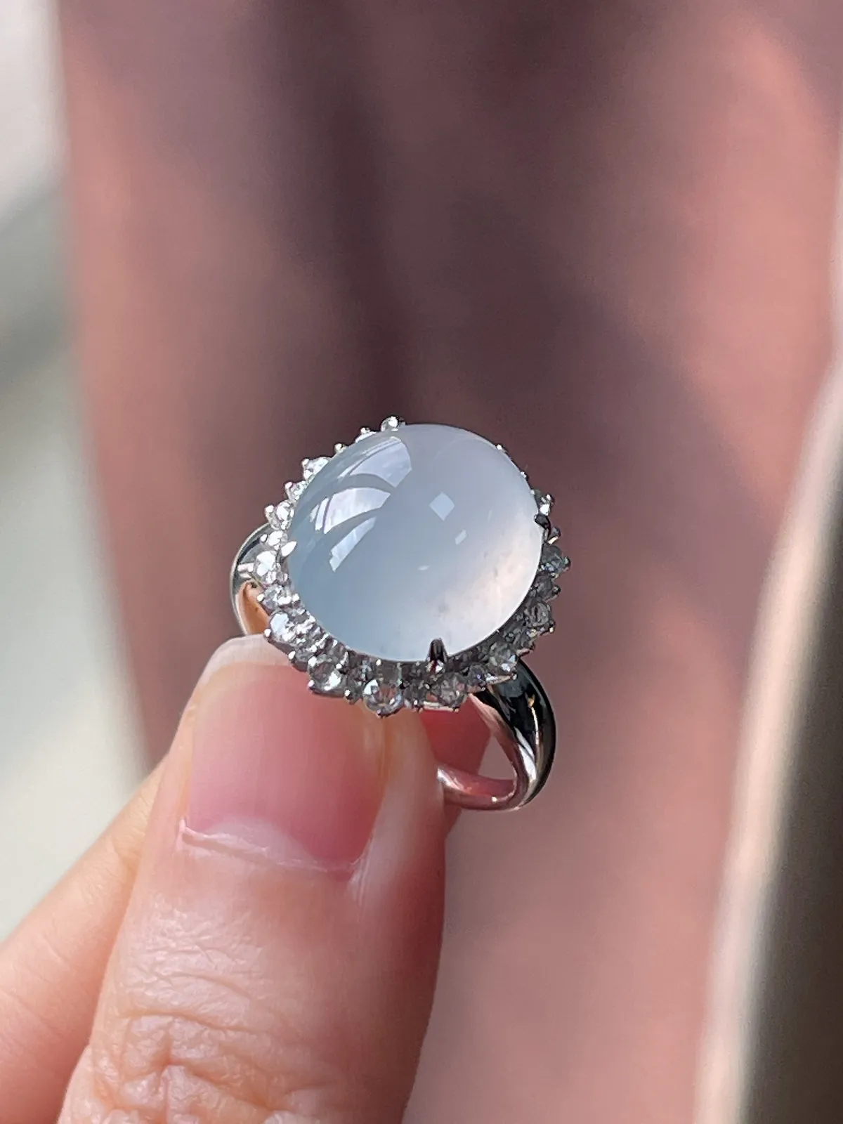 18k金翡翠白冰戒指