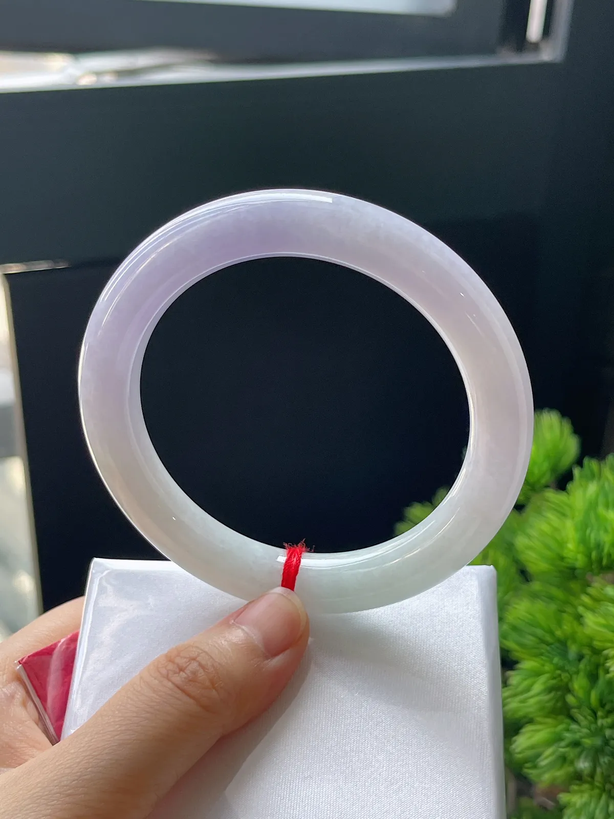 圆条58.6，翡翠糯化种淡紫色手镯