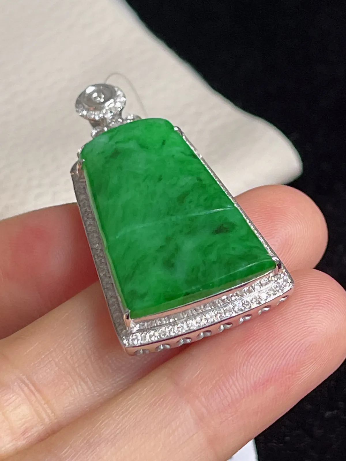 翡翠糯化种竹节挂坠，印记：G18K