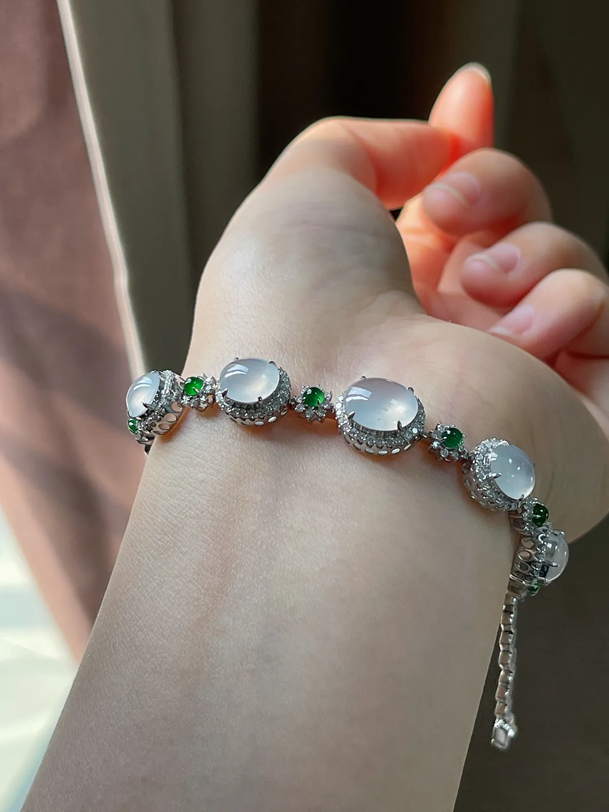 18k金翡翠白冰手链