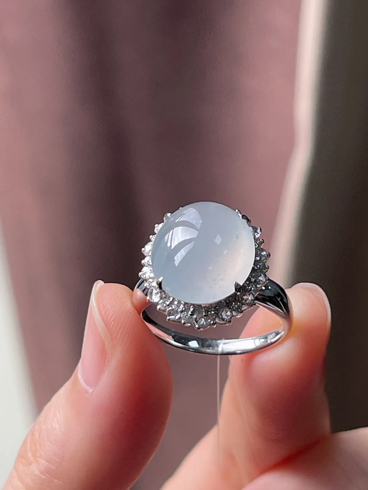 18k金翡翠白冰戒指