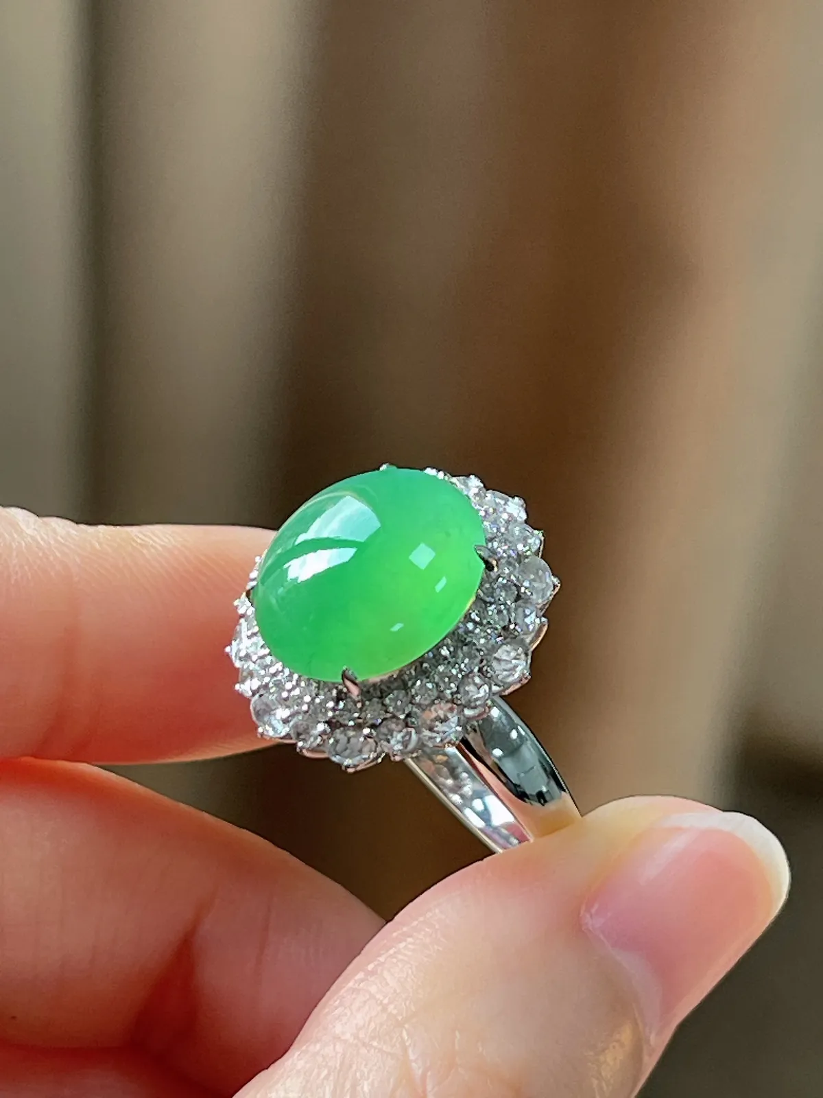 翡翠冰糯种绿色戒指