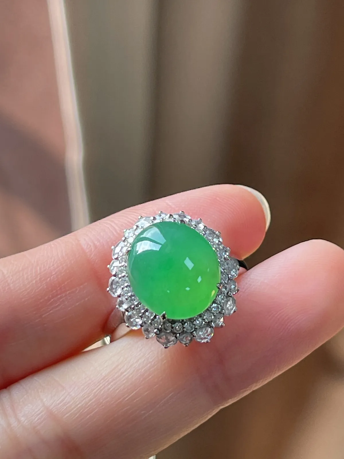 翡翠冰糯种绿色戒指