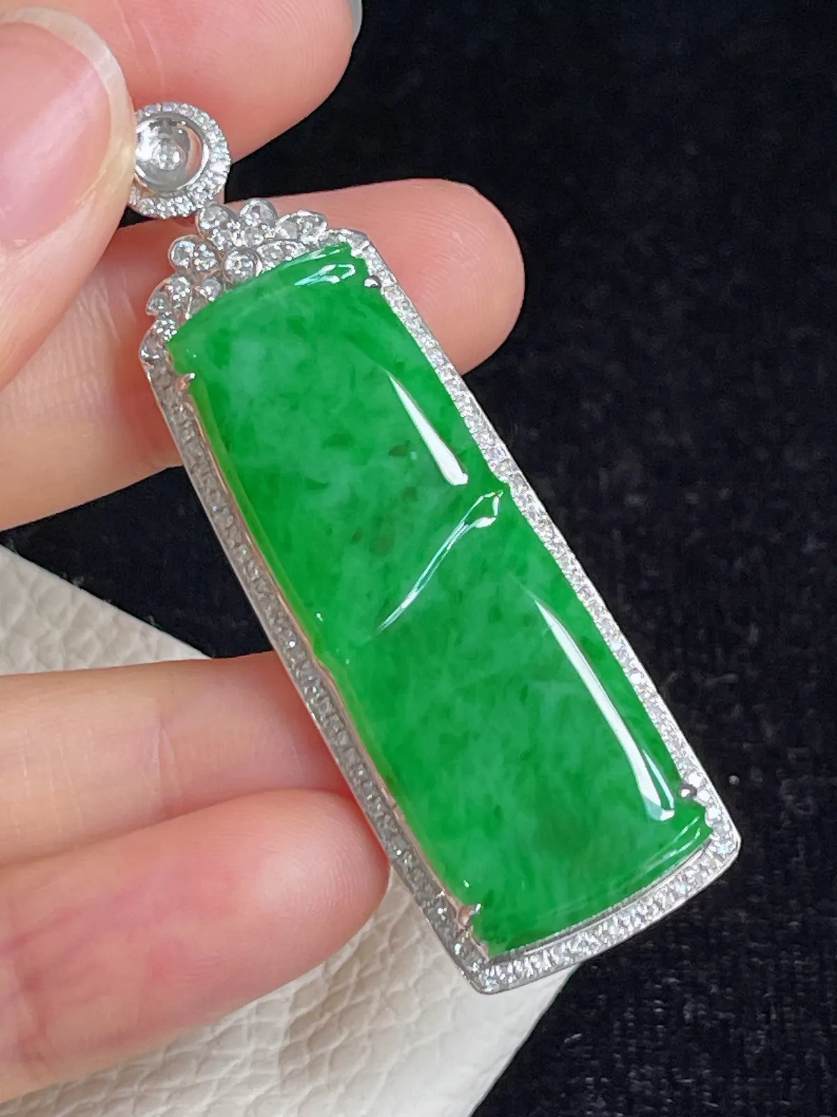 翡翠糯化种竹节挂坠，印记：G18K