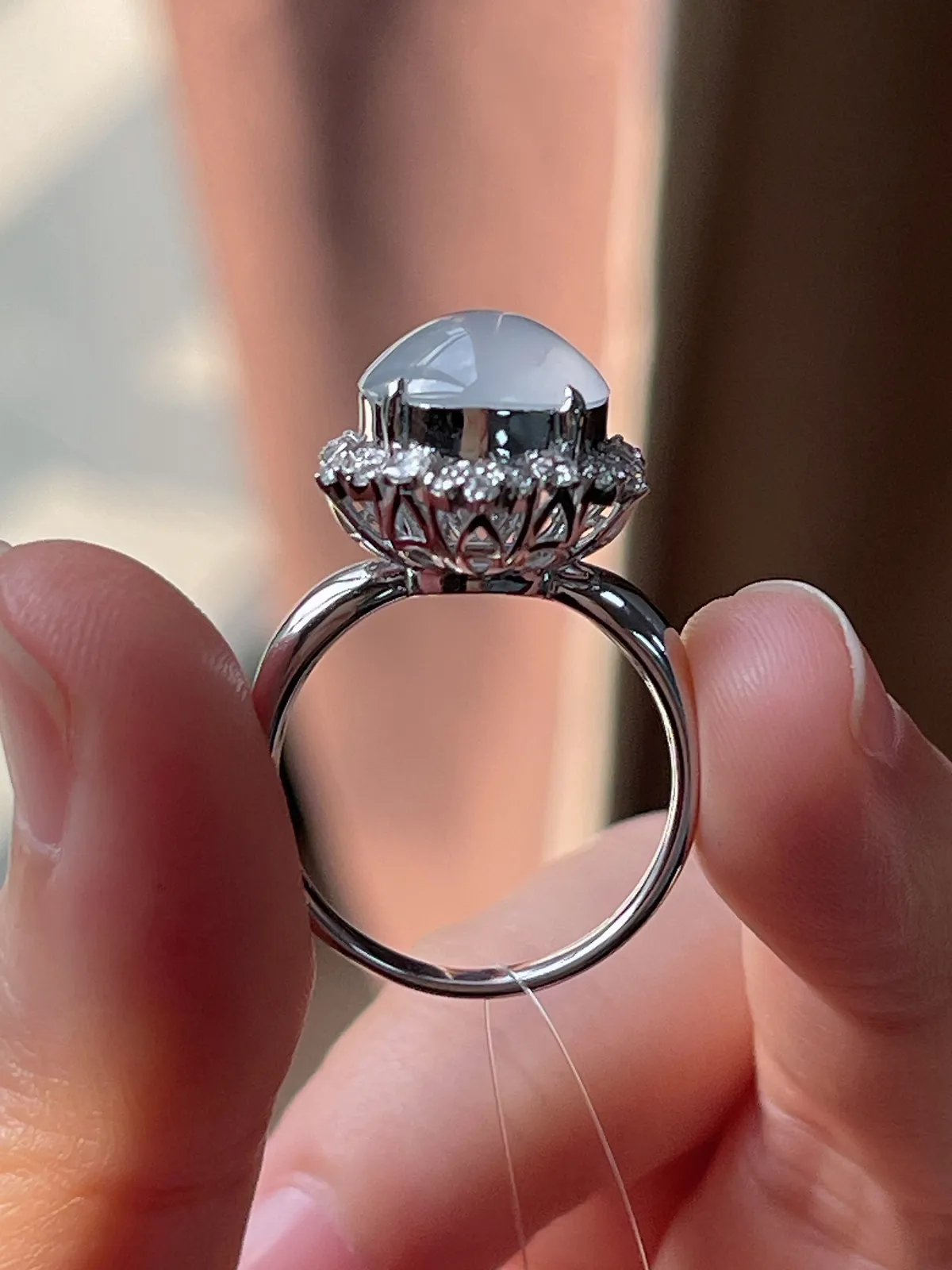 18k金翡翠白冰戒指