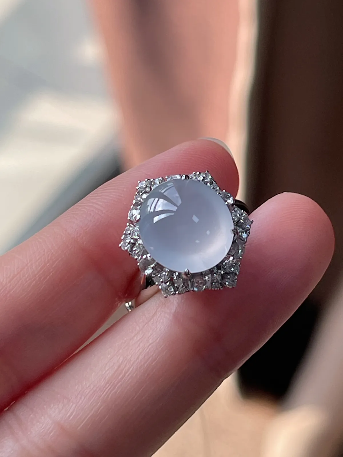 18k金翡翠白冰戒指