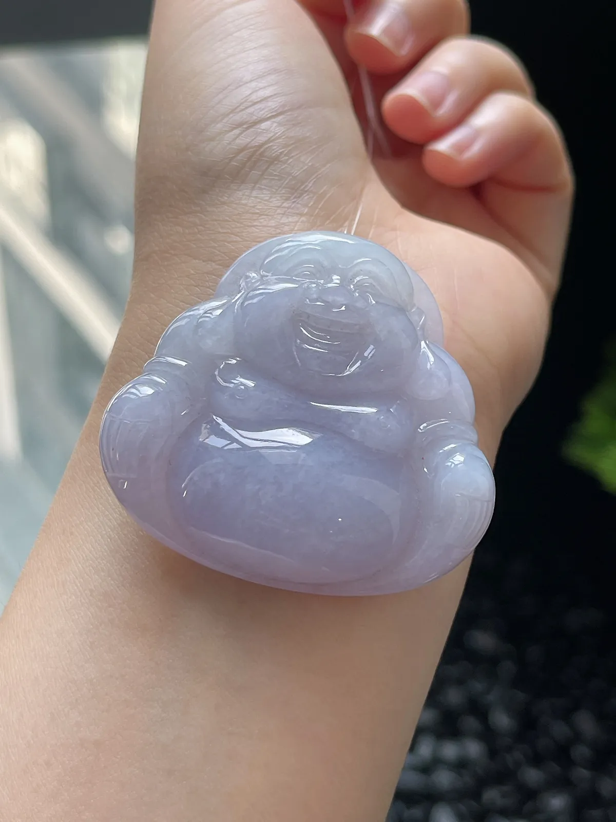 翡翠糯化种淡紫色佛公挂坠