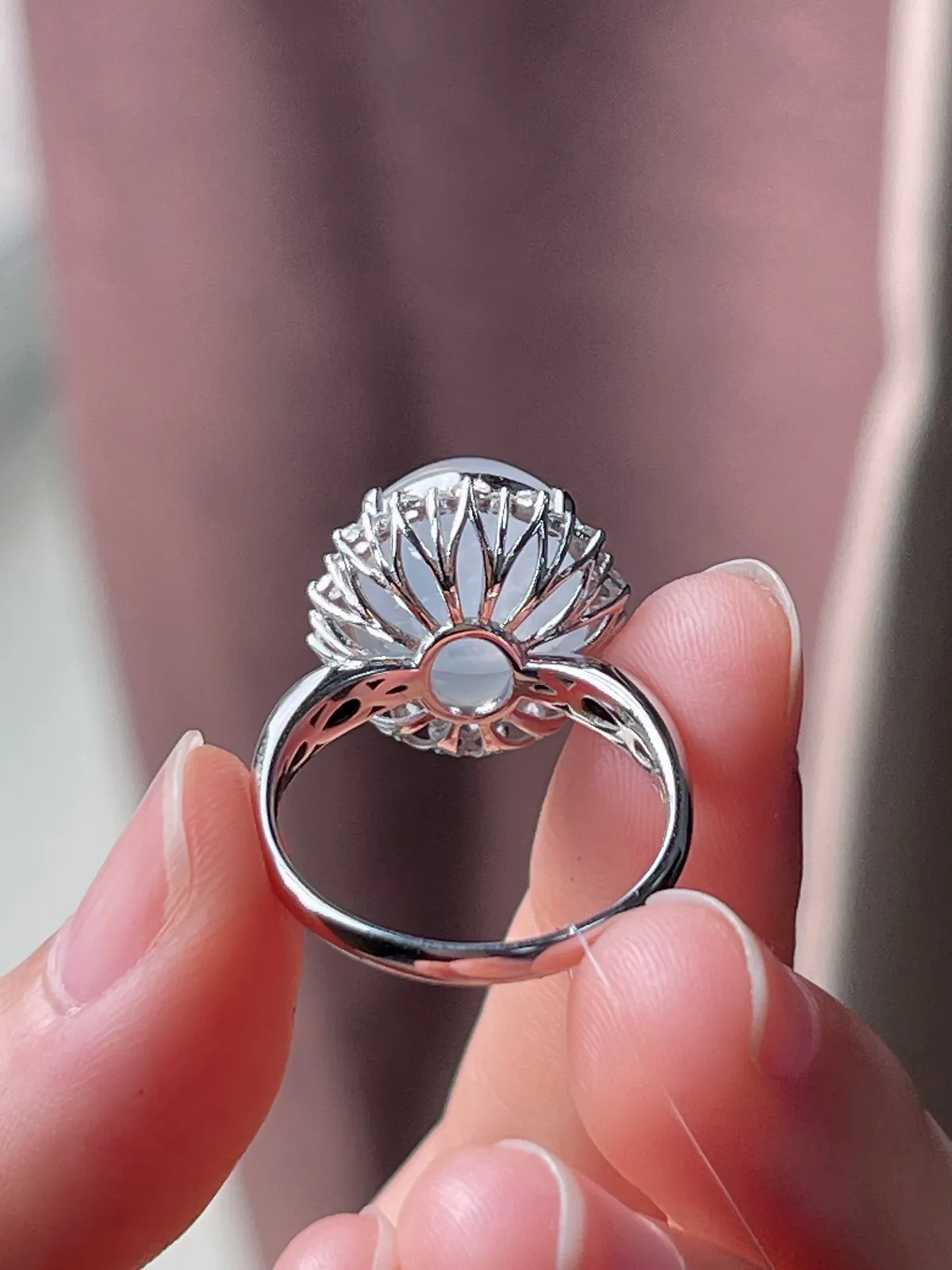 18k金翡翠白冰戒指