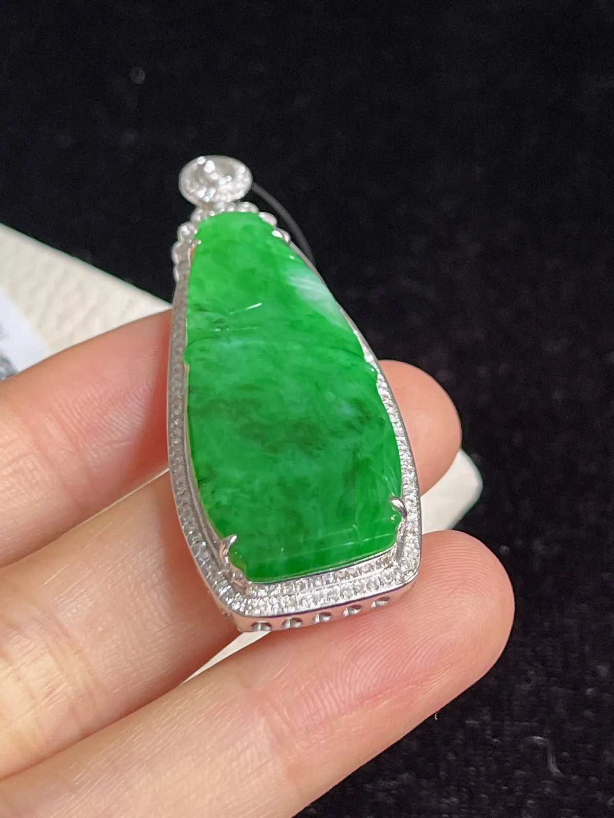 翡翠糯化种竹节挂坠，印记：G18K