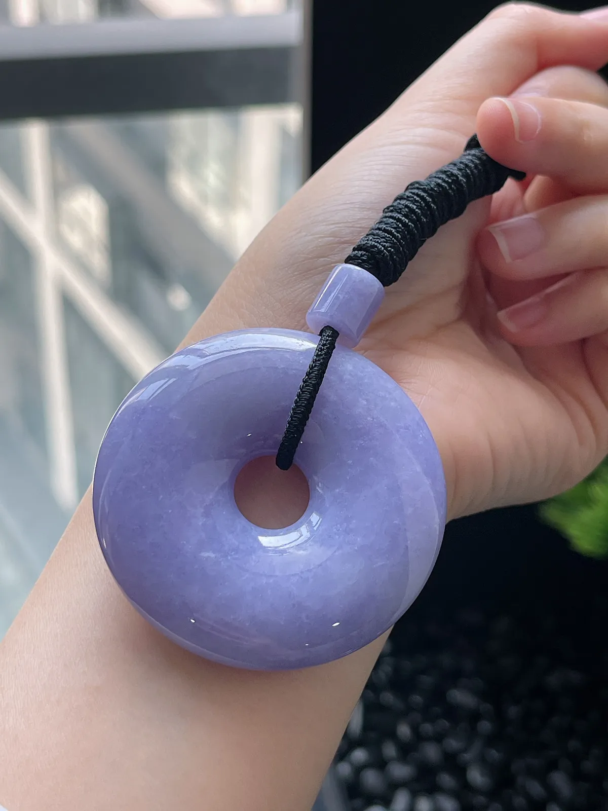 翡翠糯化种满紫大平安扣挂坠