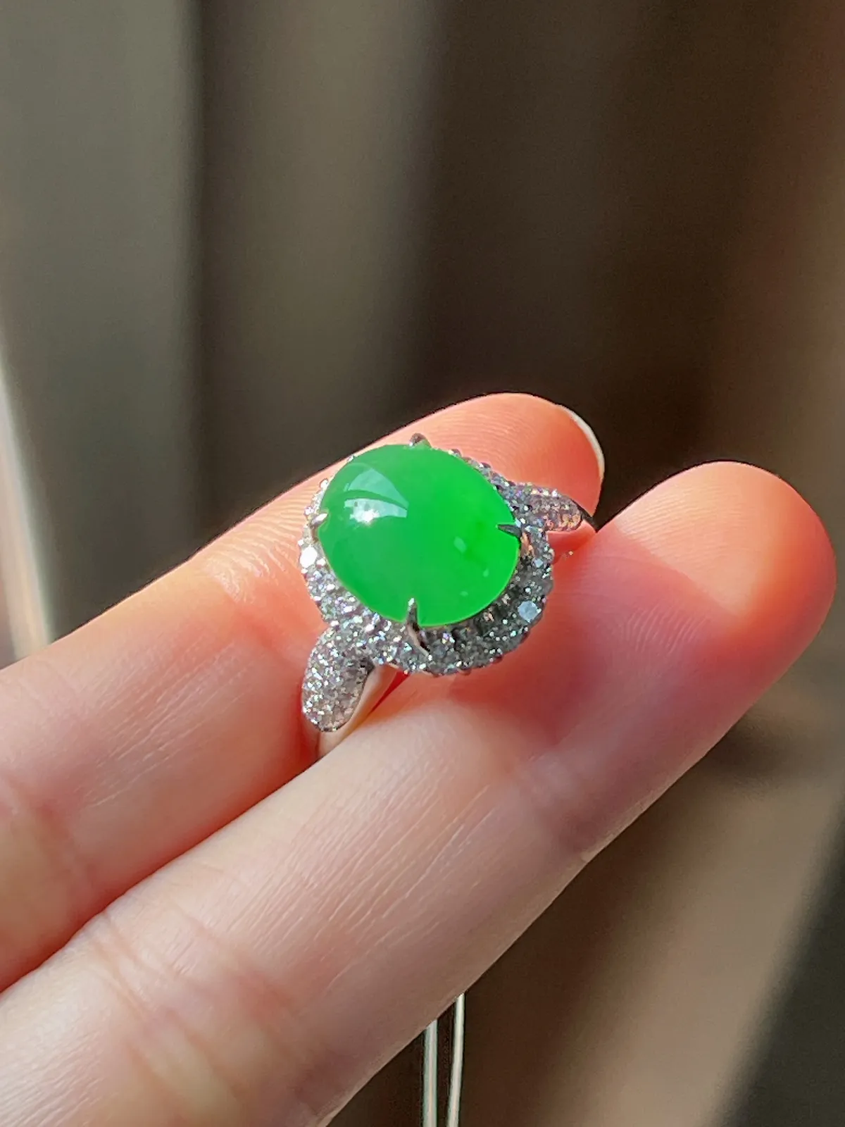 翡翠冰糯种绿色戒指