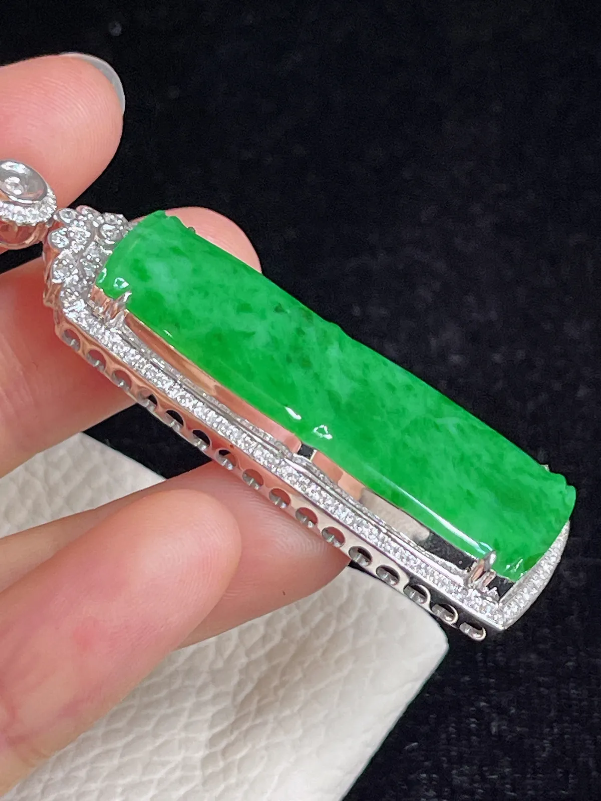 翡翠糯化种竹节挂坠，印记：G18K