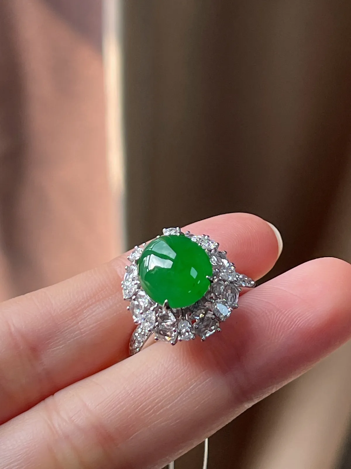 18k金翡翠满绿戒指