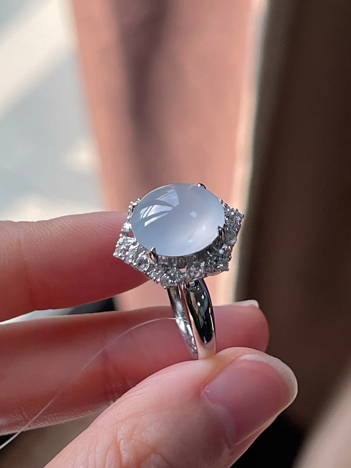 18k金翡翠白冰戒指