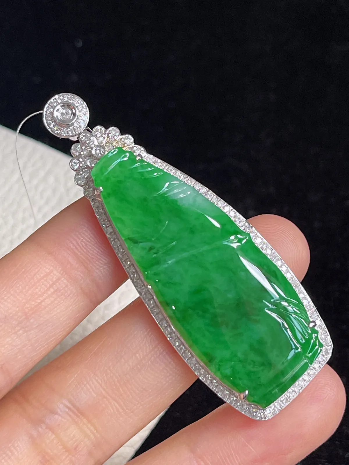 翡翠糯化种竹节挂坠，印记：G18K