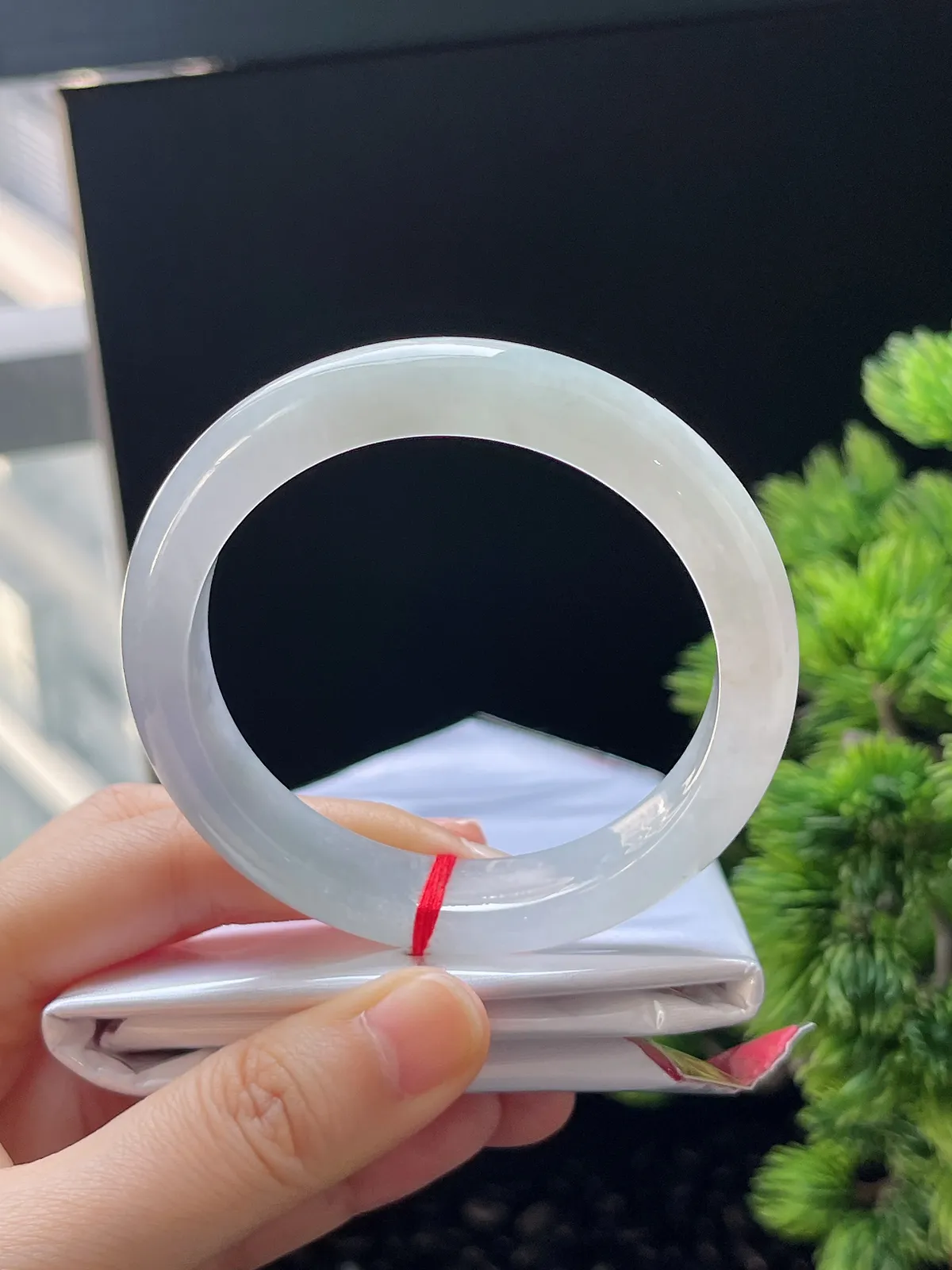 正圈55圈口，翡翠冰糯淡紫色手镯