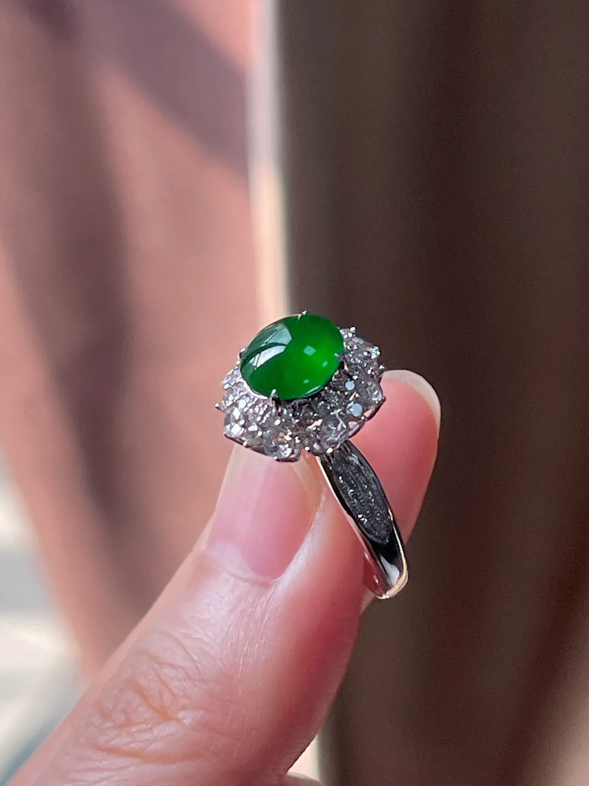 18k金翡翠满绿戒指