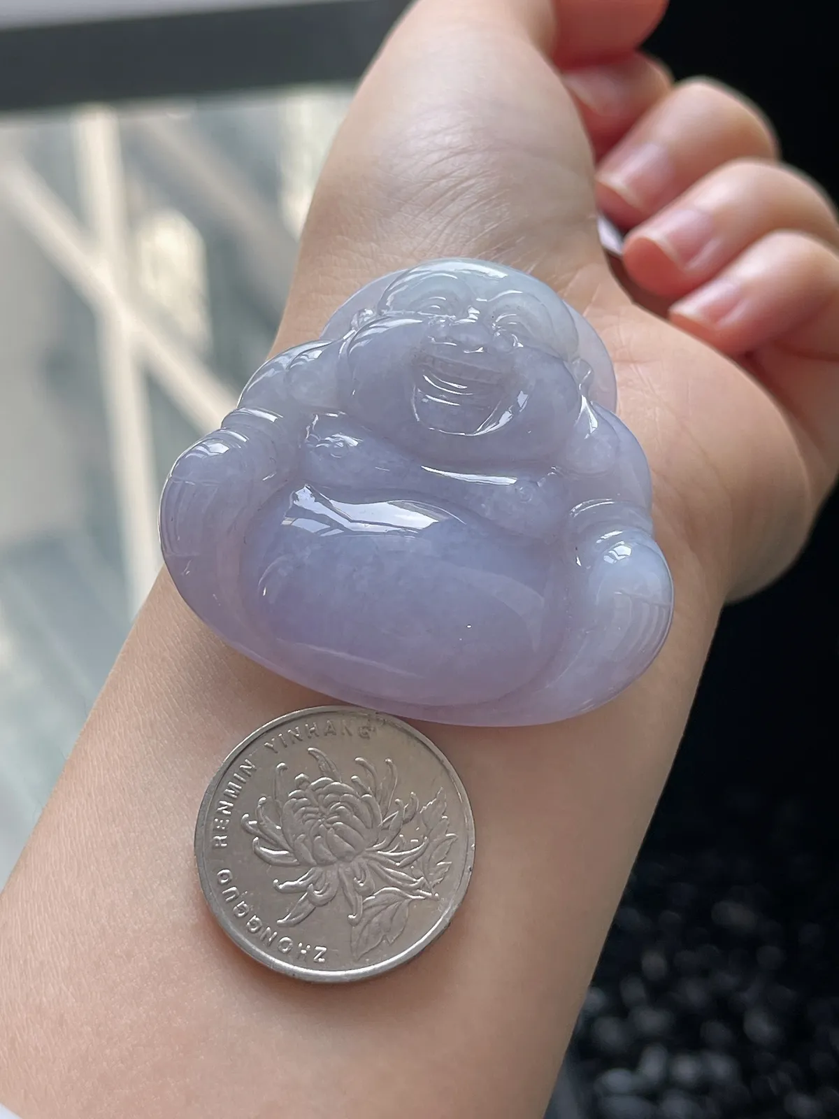 翡翠糯化种淡紫色佛公挂坠