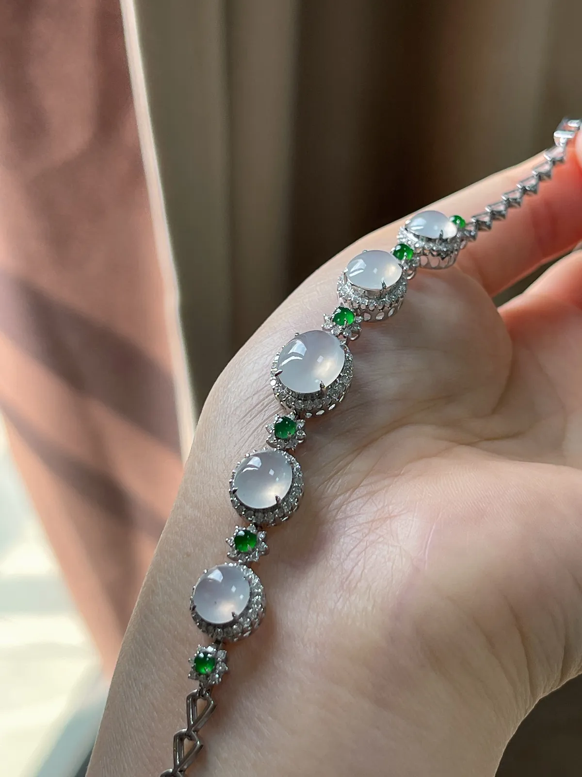 18k金翡翠白冰手链