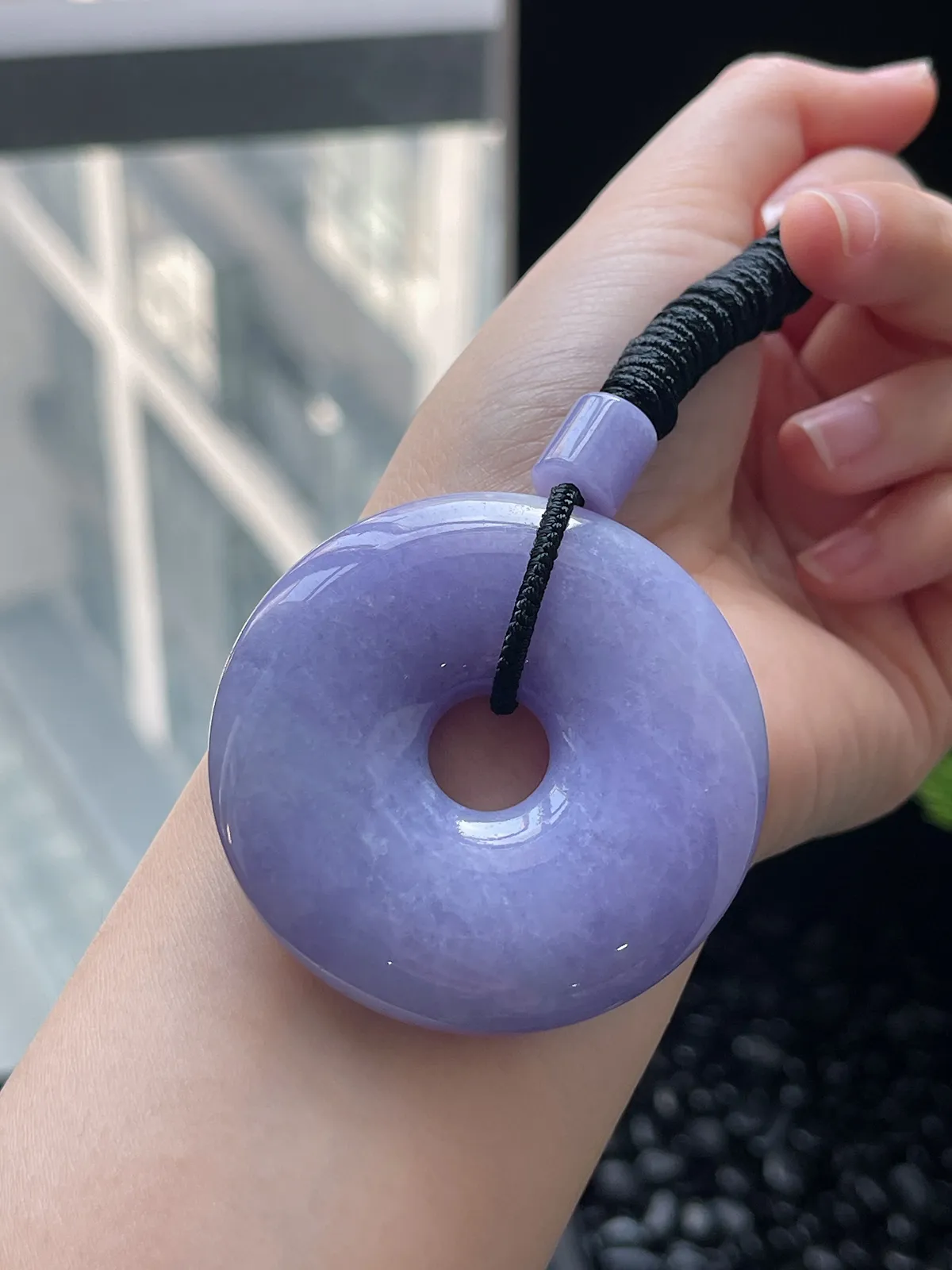 翡翠糯化种满紫大平安扣挂坠