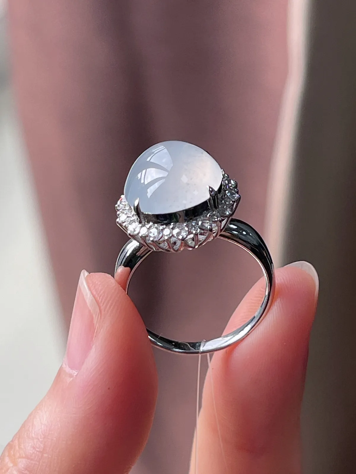 18k金翡翠白冰戒指