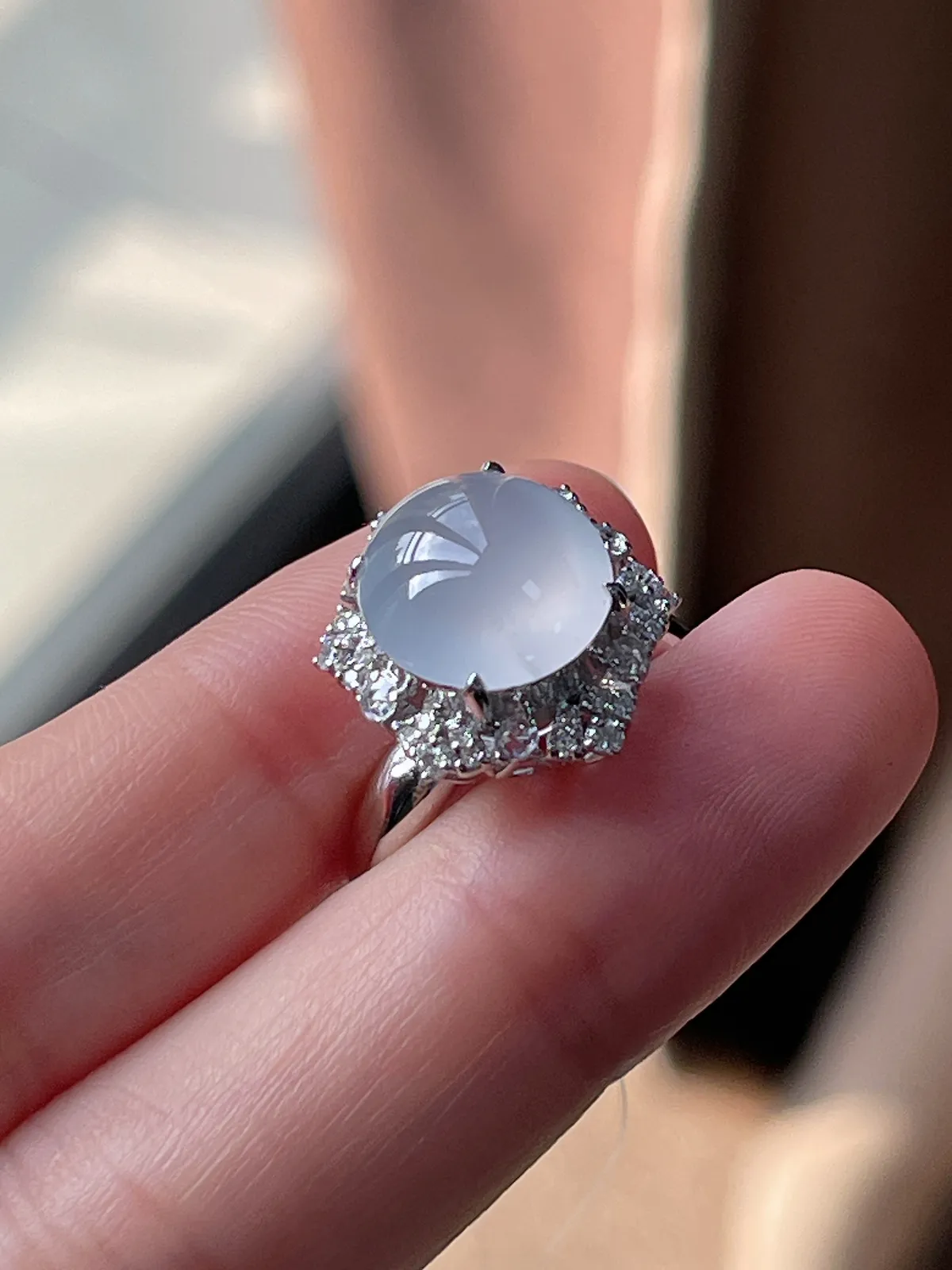 18k金翡翠白冰戒指