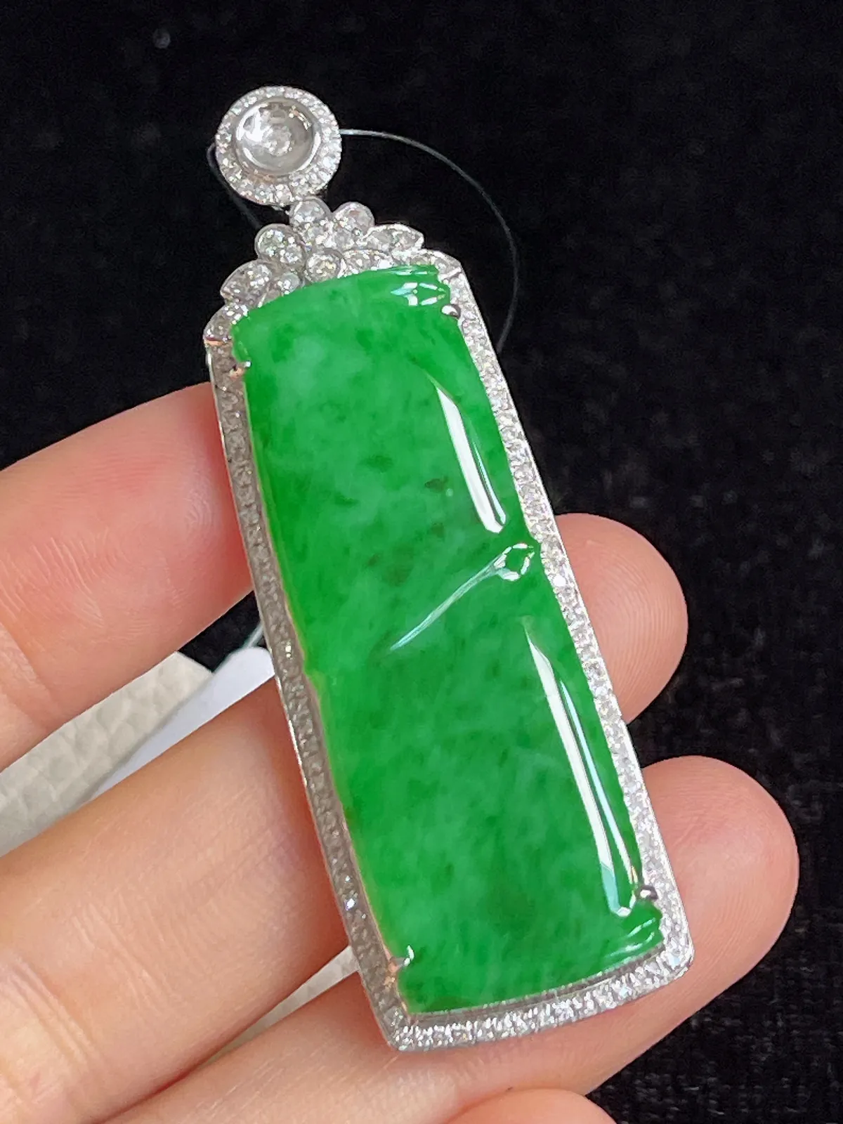 翡翠糯化种竹节挂坠，印记：G18K