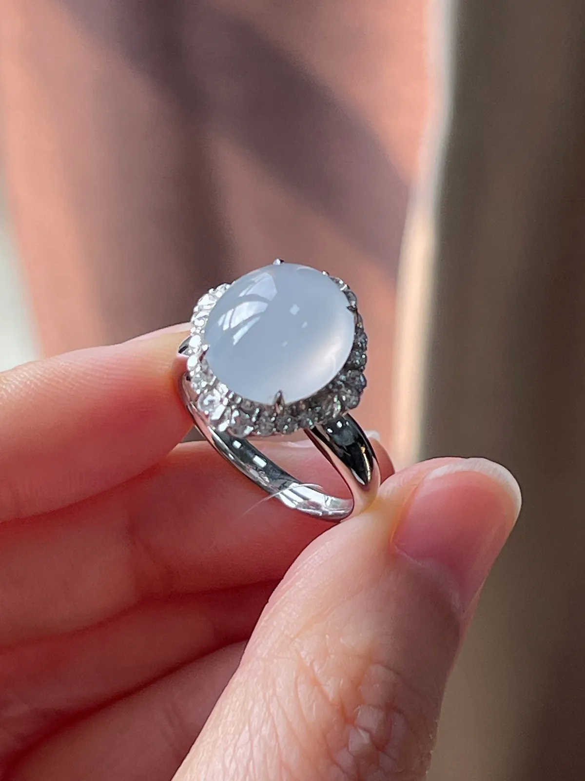 18k金翡翠白冰戒指