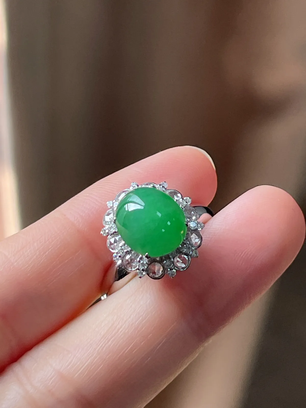 翡翠冰糯种绿色戒指