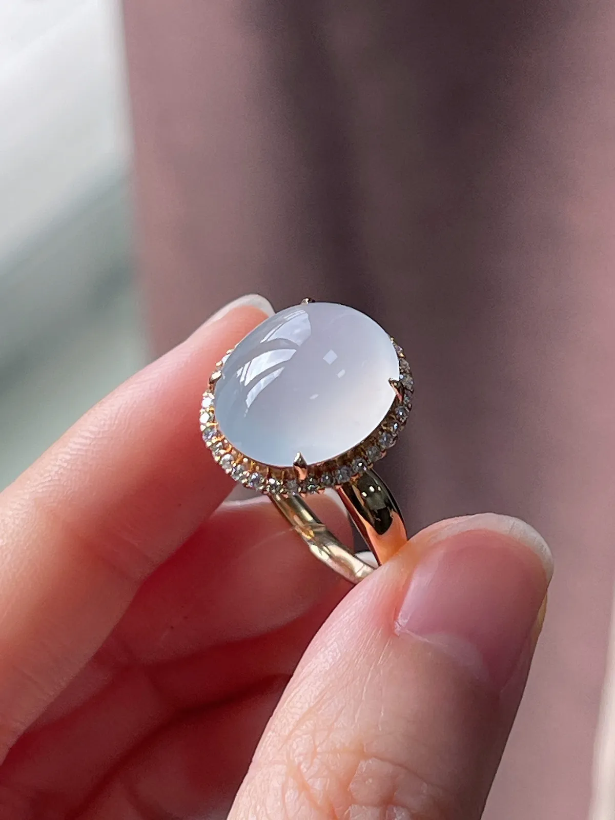 18k金翡翠冰种白色戒指