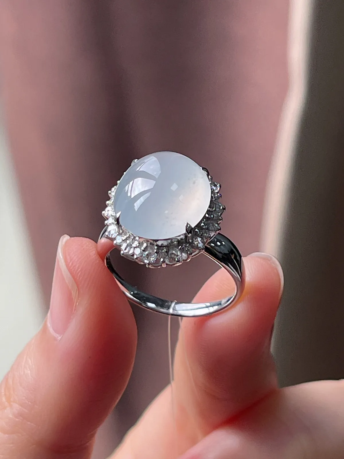 18k金翡翠白冰戒指