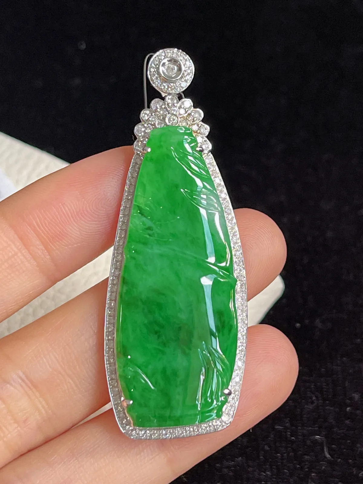 翡翠糯化种竹节挂坠，印记：G18K