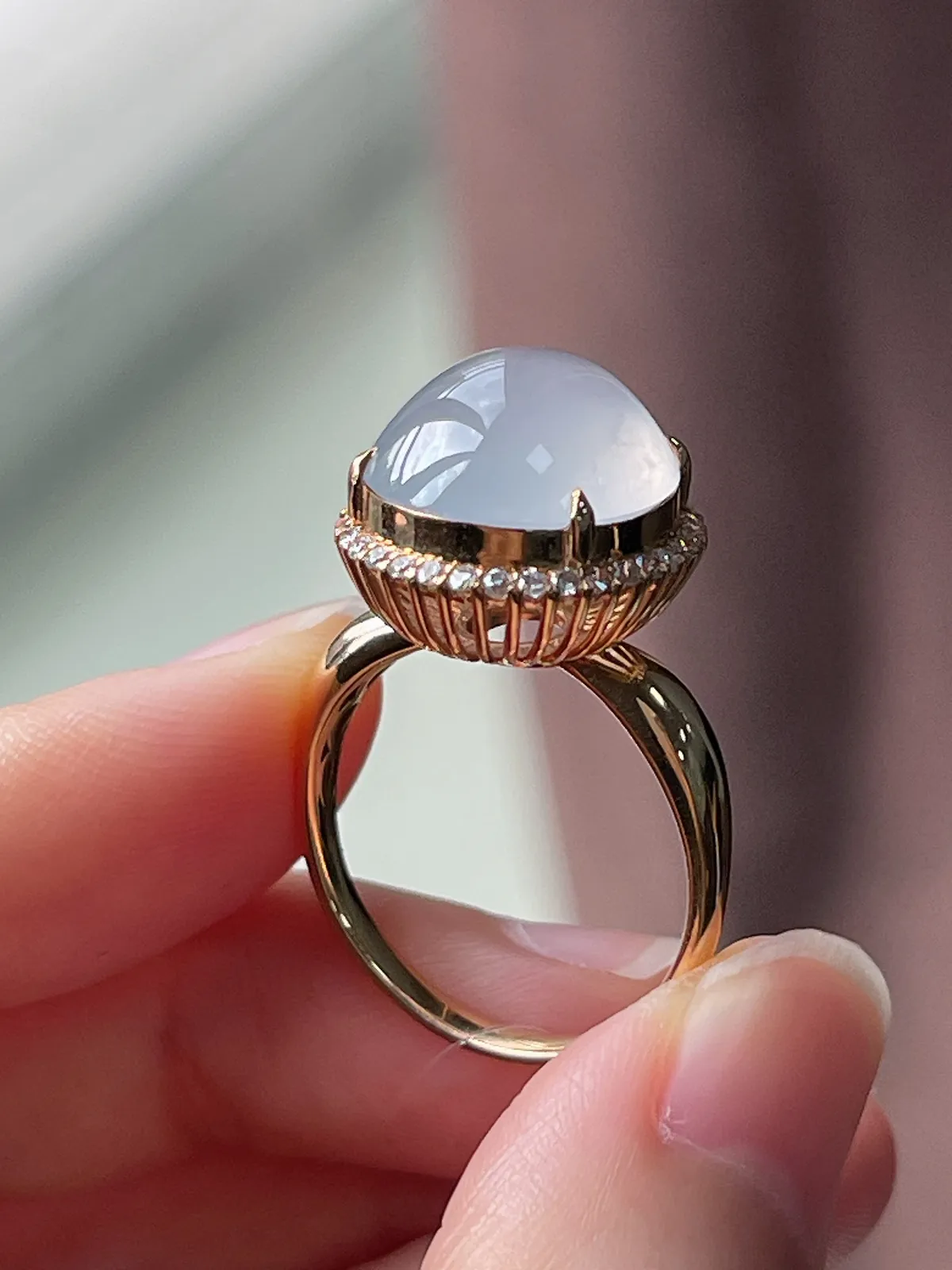 18k金翡翠冰种白色戒指