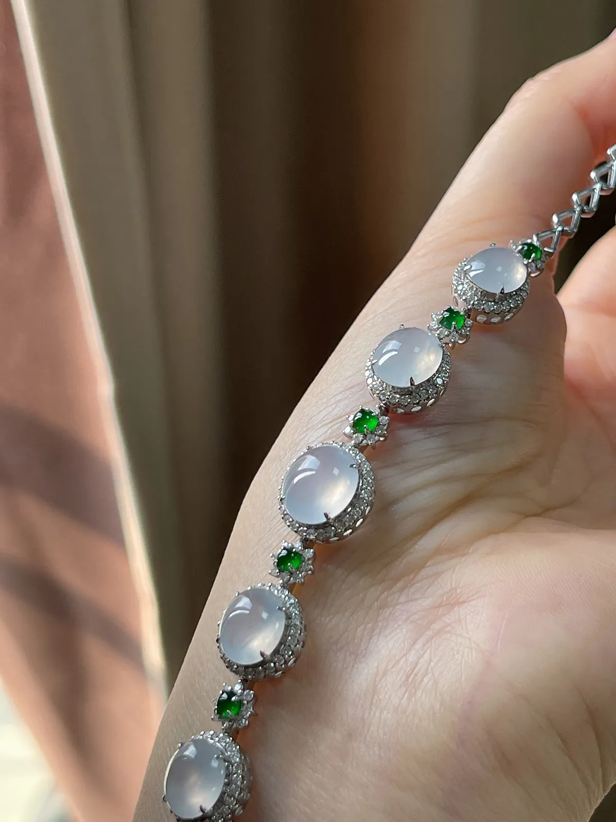 18k金翡翠白冰手链