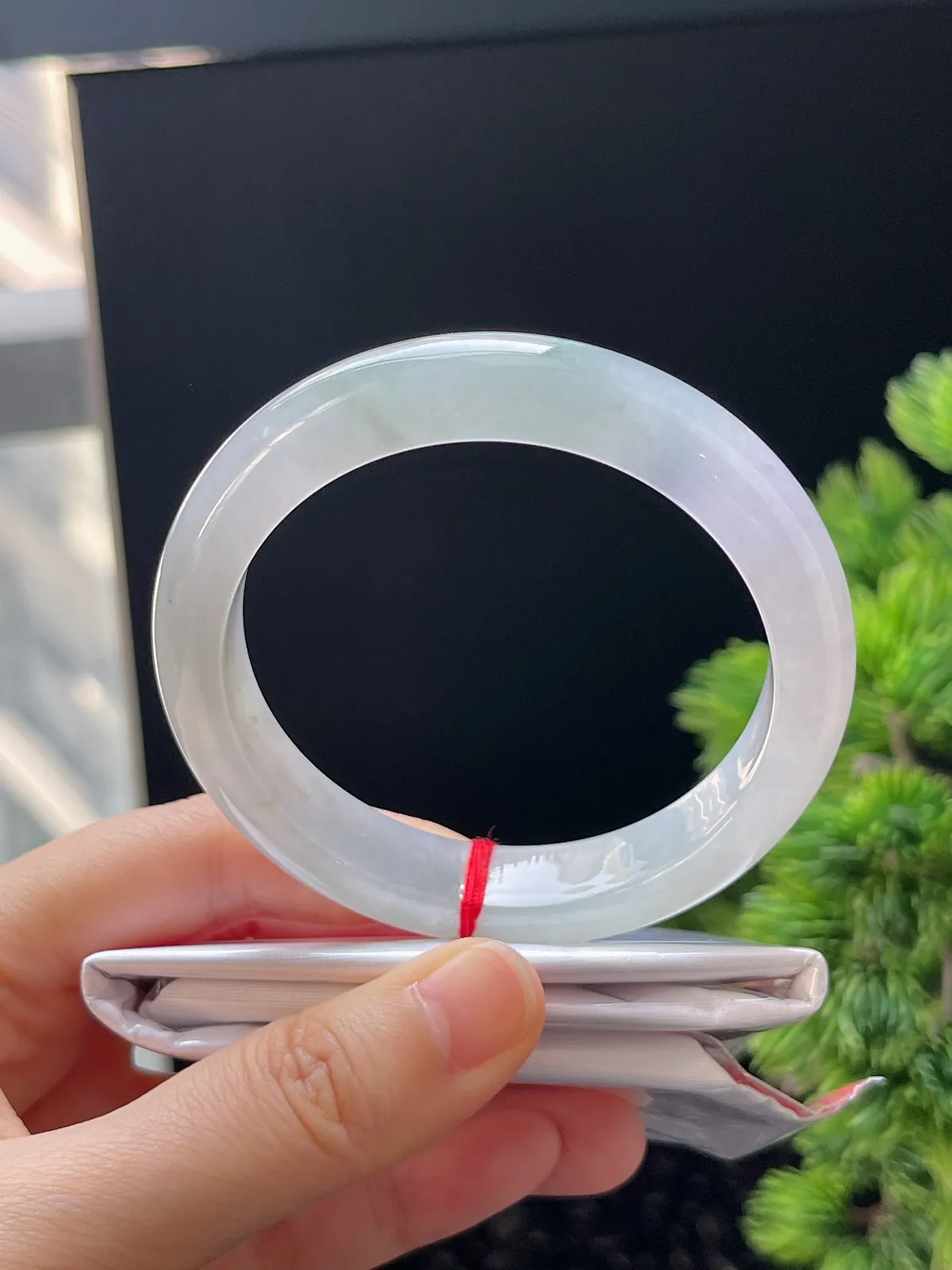 正圈55圈口，翡翠冰糯淡紫色手镯