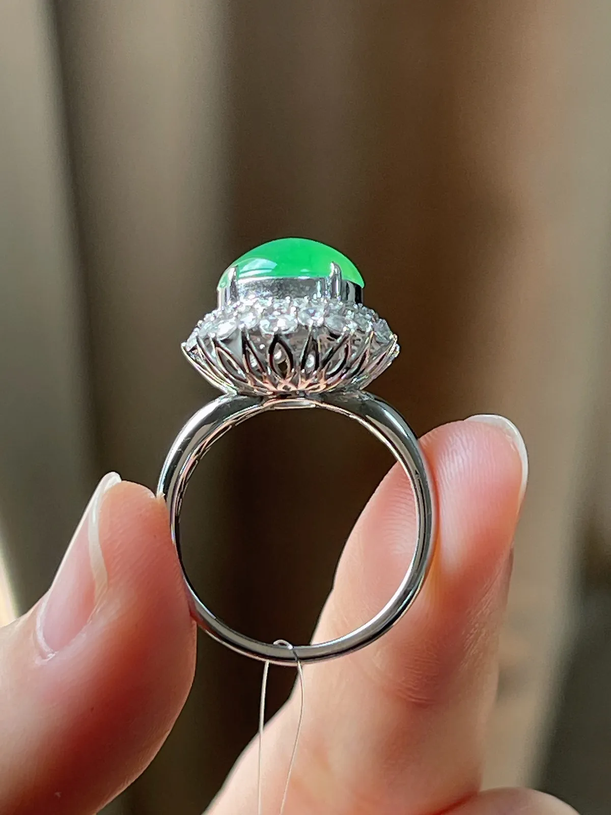 翡翠冰糯种绿色戒指