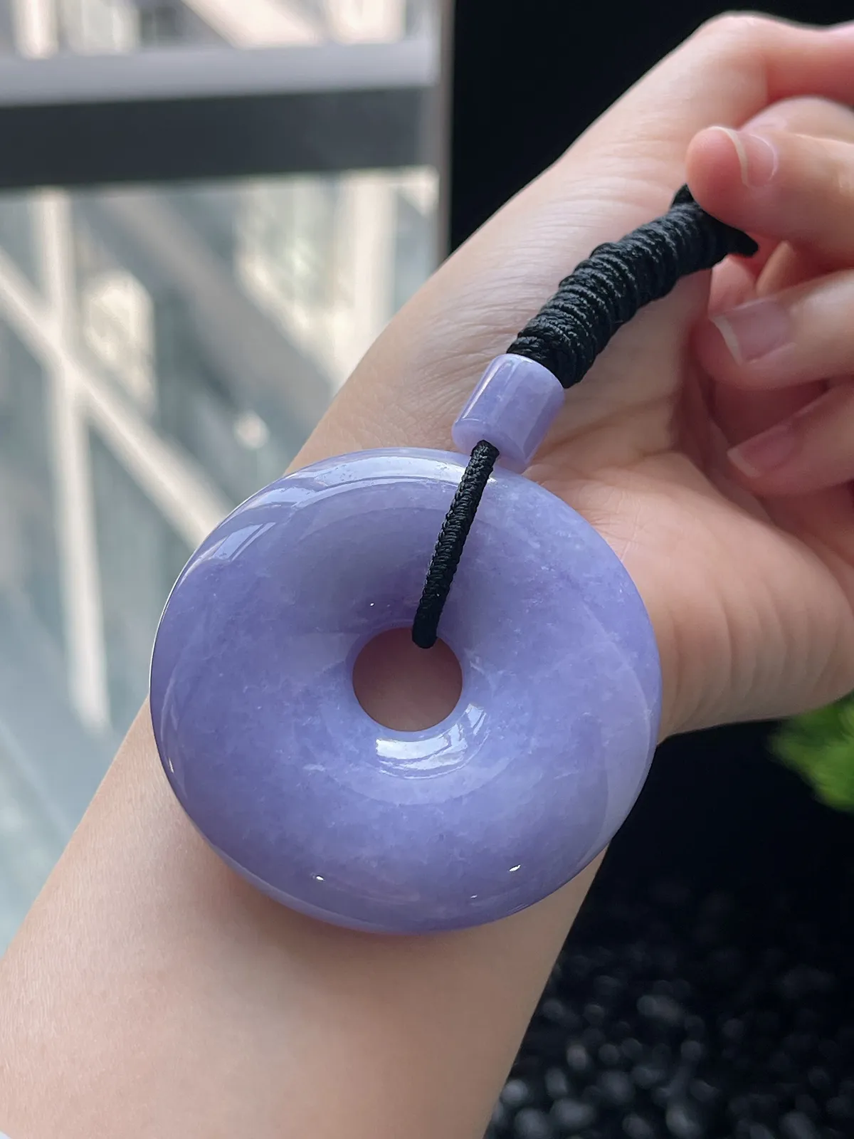 翡翠糯化种满紫大平安扣挂坠