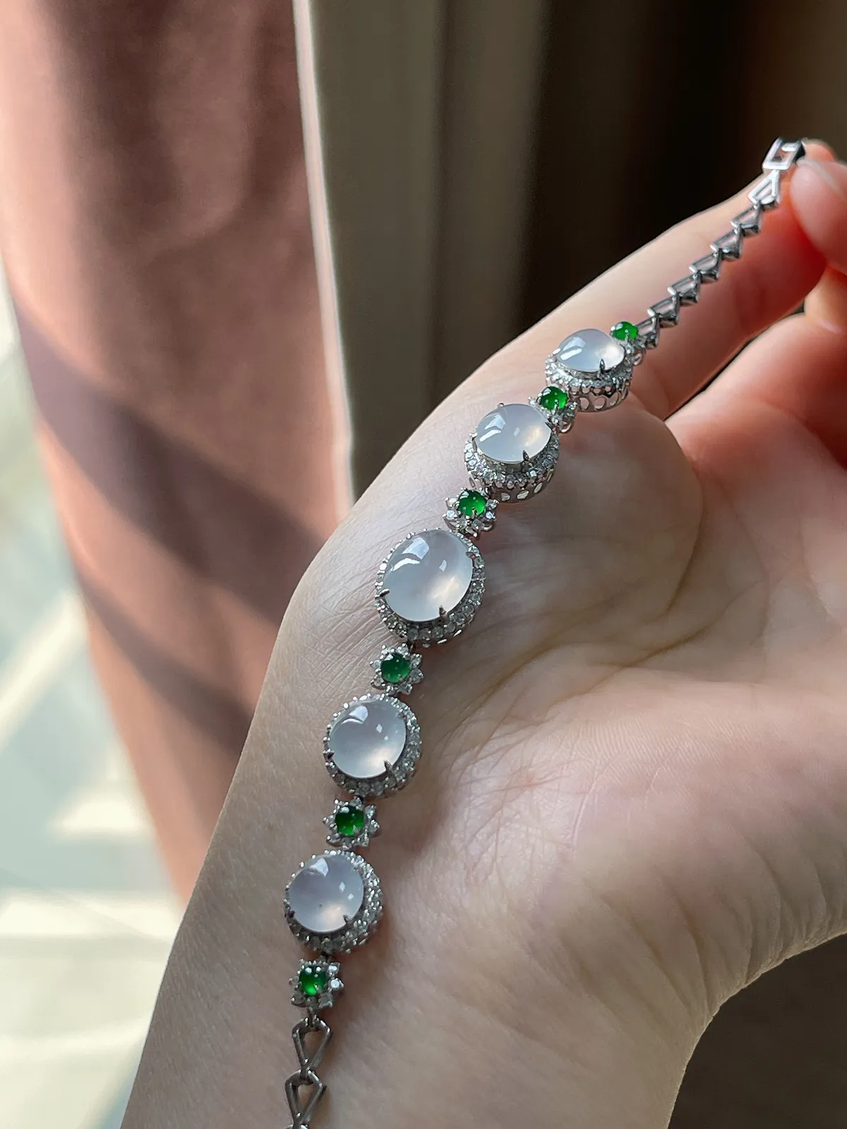 18k金翡翠白冰手链