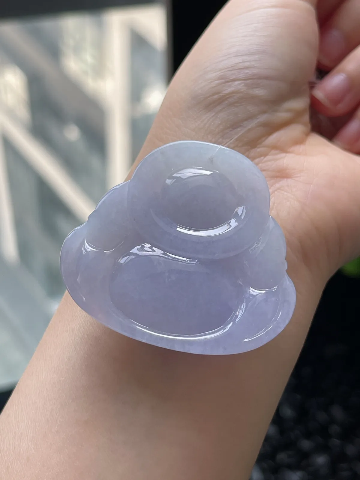 翡翠糯化种淡紫色佛公挂坠