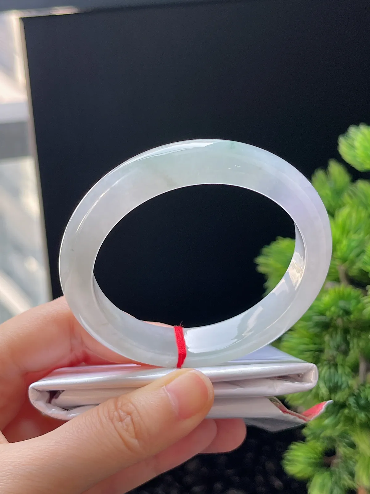 正圈55圈口，翡翠冰糯淡紫色手镯