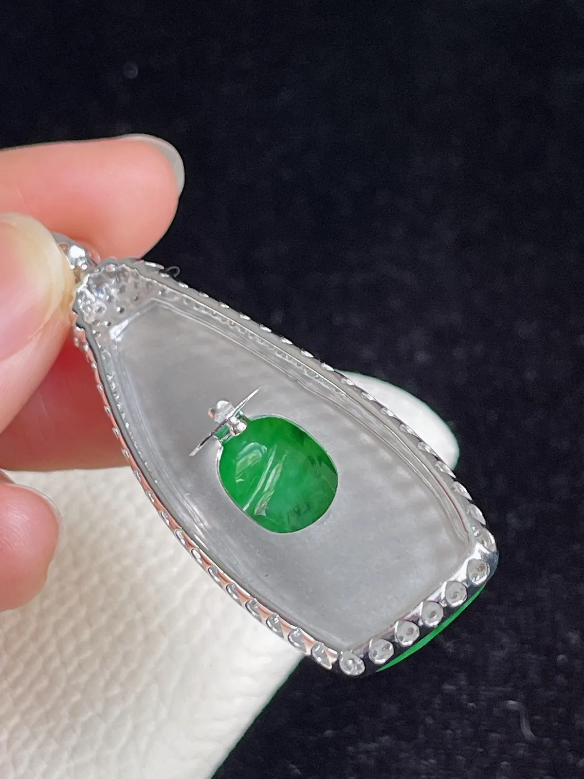 翡翠糯化种竹节挂坠，印记：G18K