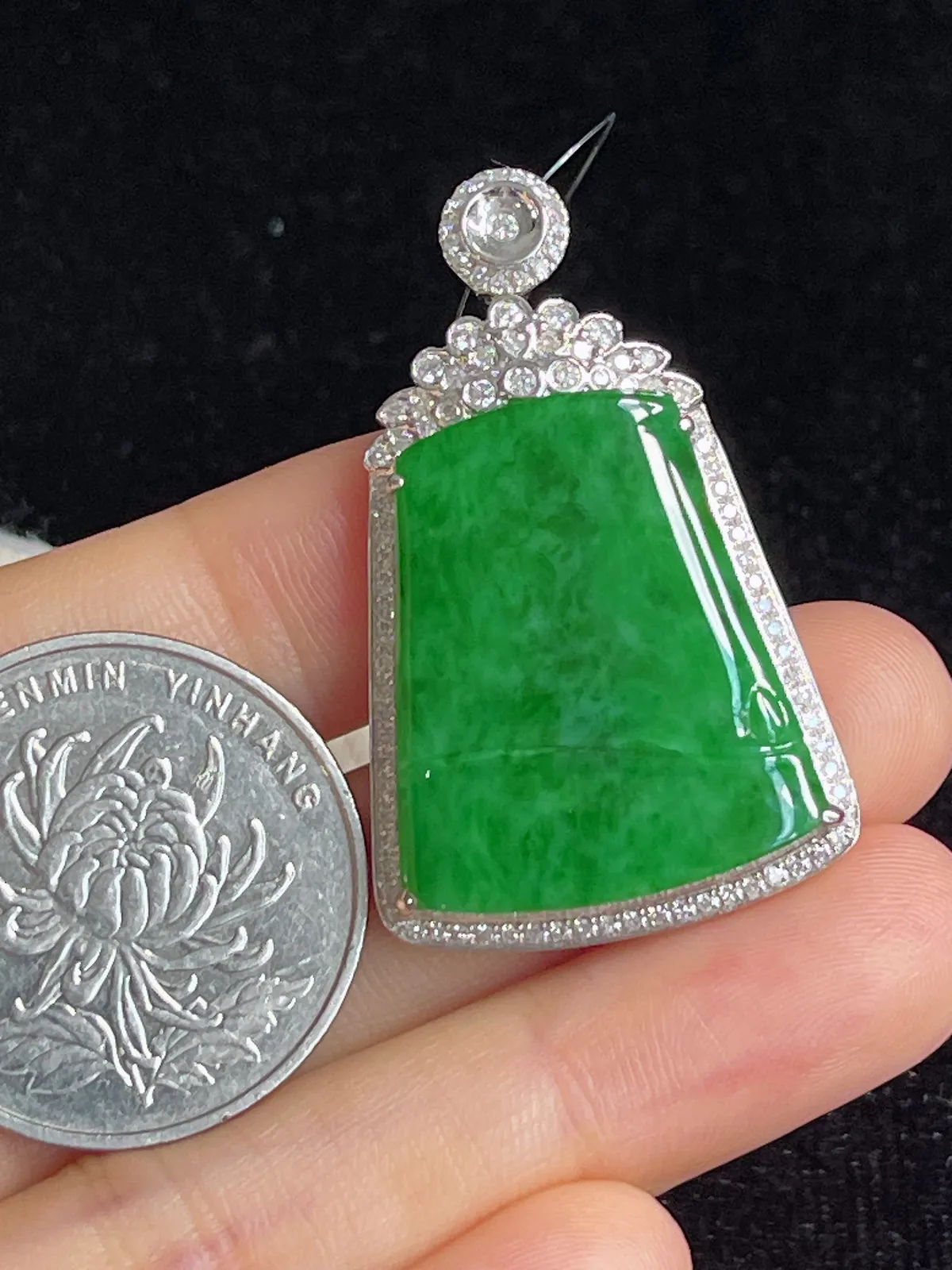 翡翠糯化种竹节挂坠，印记：G18K