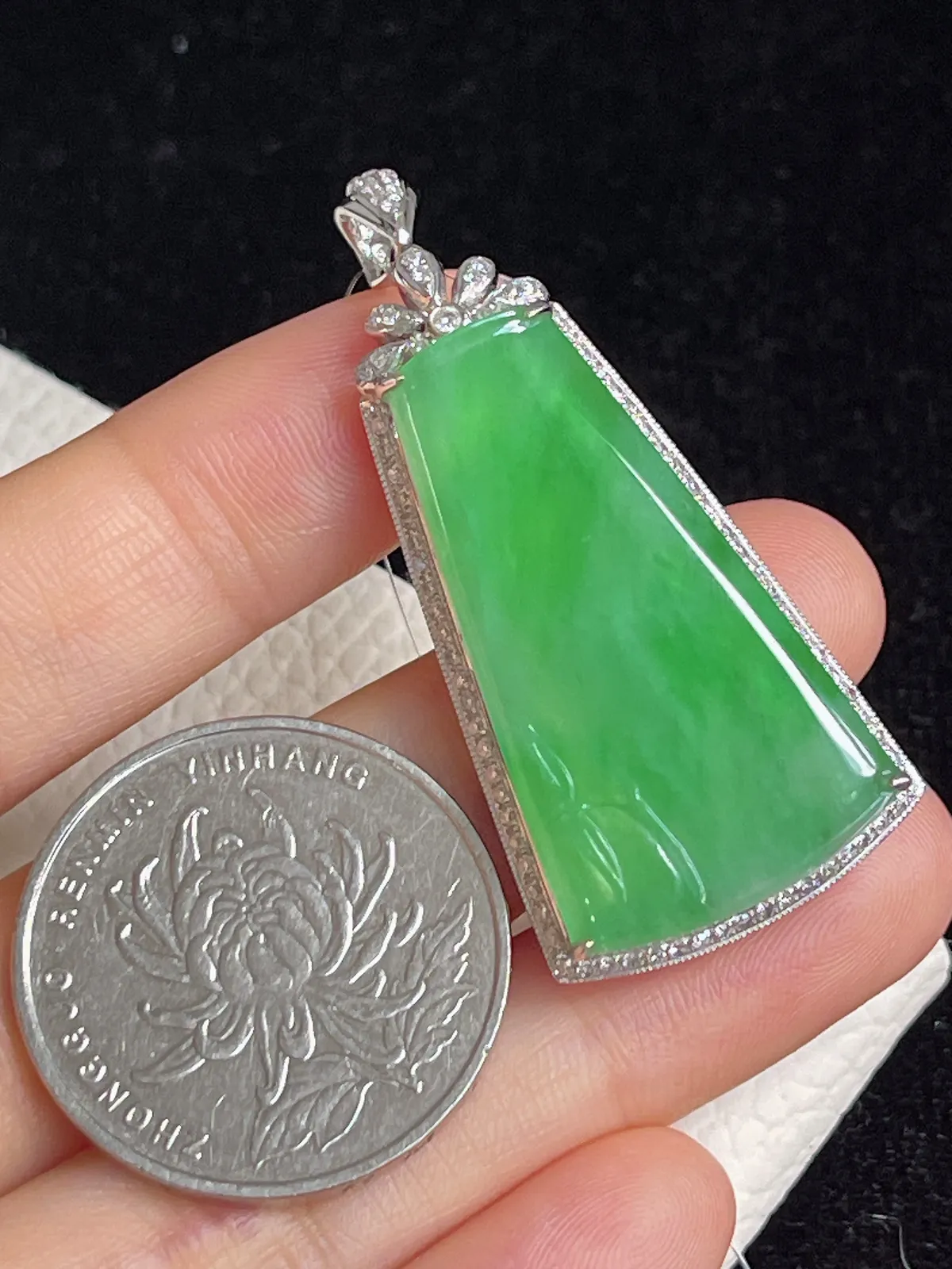 翡翠冰糯种竹节挂坠，印记：G18K