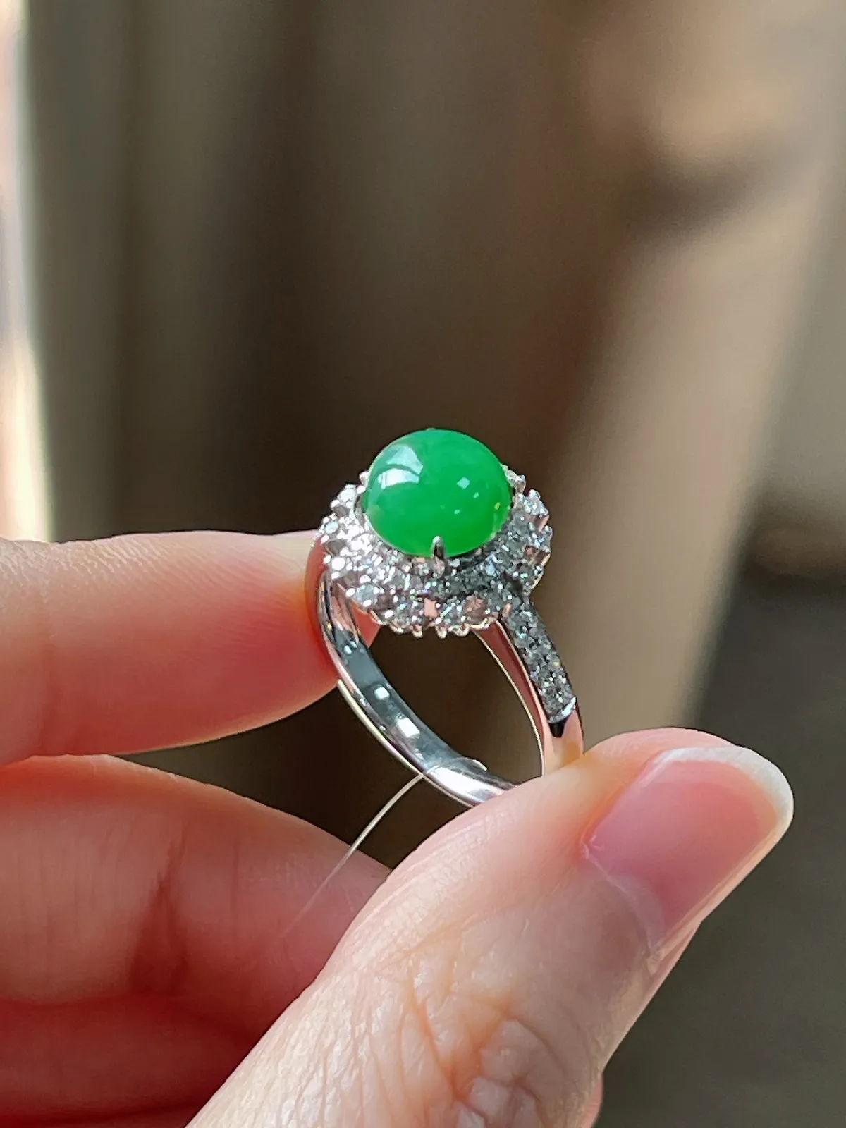 翡翠冰糯种绿色戒指