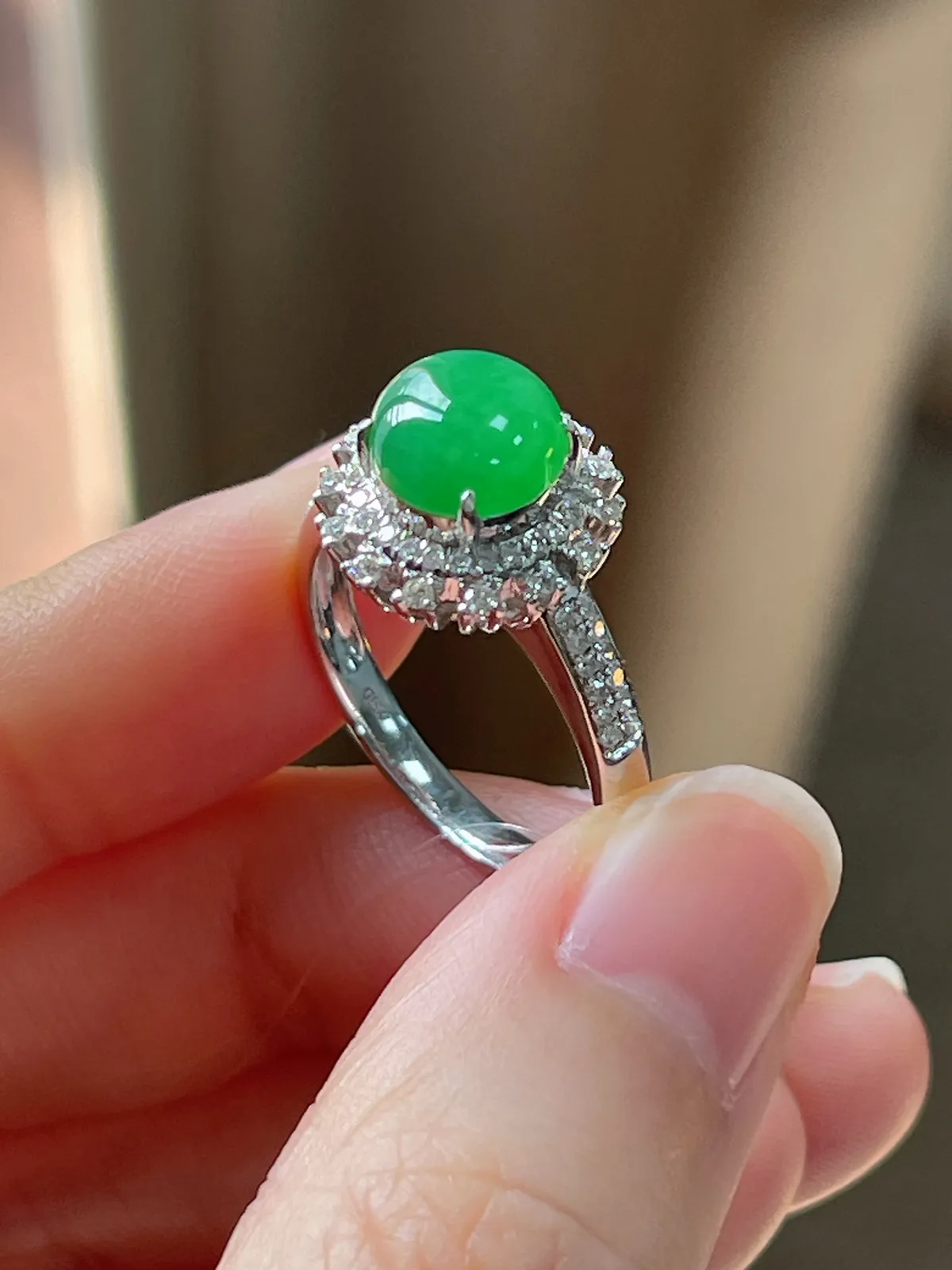 翡翠冰糯种绿色戒指